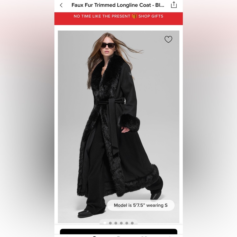 ALO Yoga Black Longline Faux Fur Coat